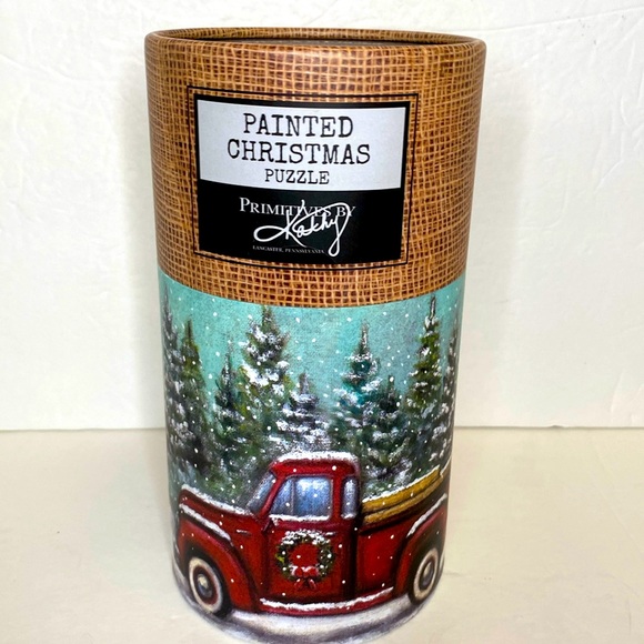 Painted Christmas 1,000 Piece Jigsaw Puzzle Red Truck Primitives By Kathy - Picture 1 of 4